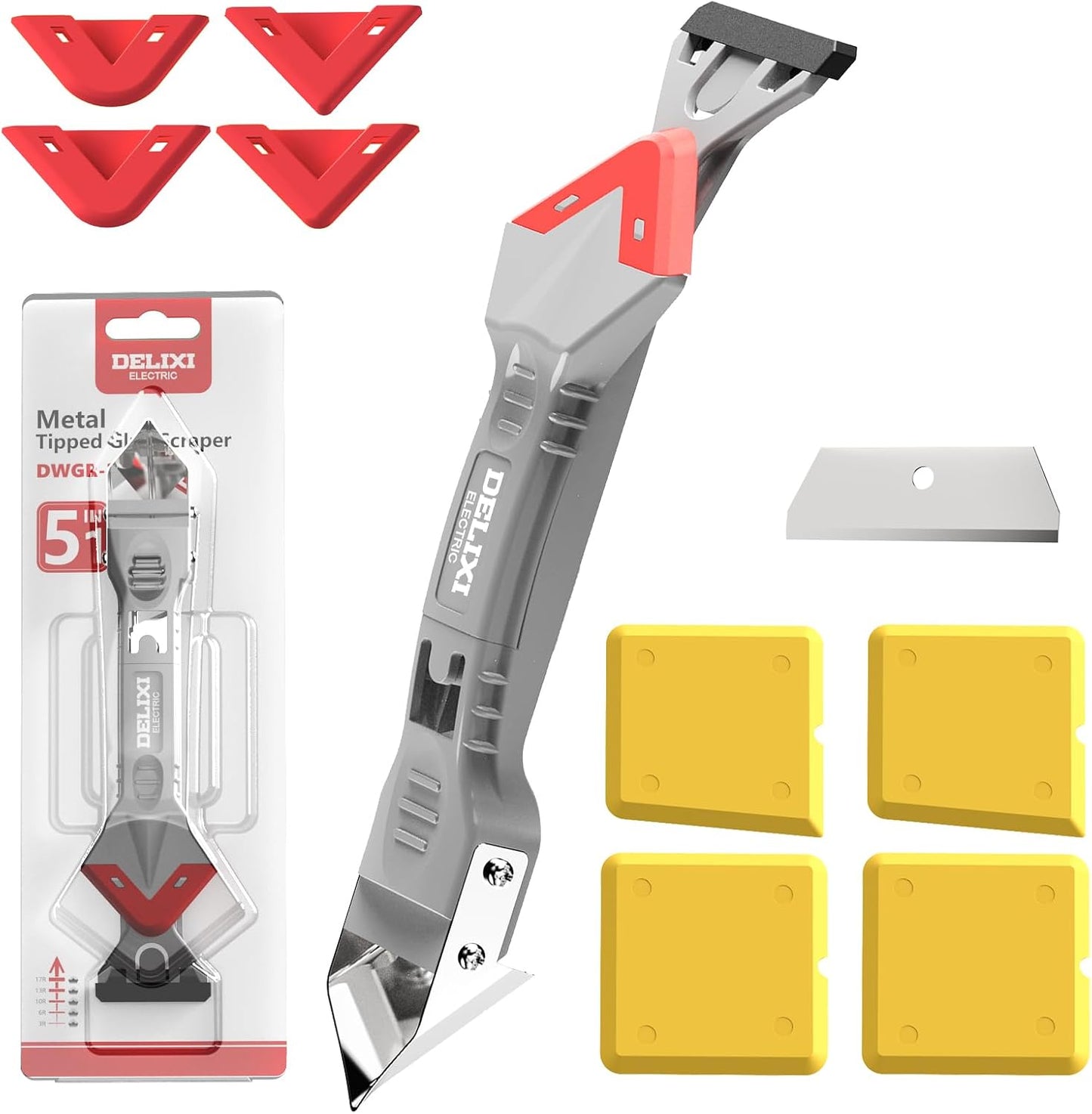 7 in 1 Caulking Tool with 5 Silicone Pads and 10pcs Caulking Tool Kit, Caulk Remover Tool with Replacement Blades and Unclogging Needle, Caulking Removal Tool for Kitchen Bathroom and Window