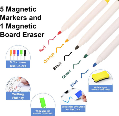 Magnetic White Board Calendar Dry Erase for Fridge | 14.6" x 11" Reusable Refrigerator Calendar for Fridge & Wall, Easy to Clean, Schedule Organizer, with 5 Markers and Eraser