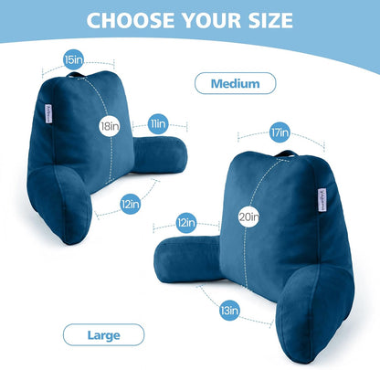 Reading Pillow with Adjustable Memory Foam,Adult Backrest with Arms, Back Pillow for Sitting in Bed with Washable Cover- Large, Gray