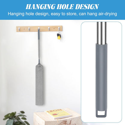 Retractable Gap Dust Cleaner with 15-98 Inch Extension Pole, Flat Duster for Under Appliances and Furniture, Includes 2 Washable Microfiber Pads for High Ceilings and Hard to Reach Spaces
