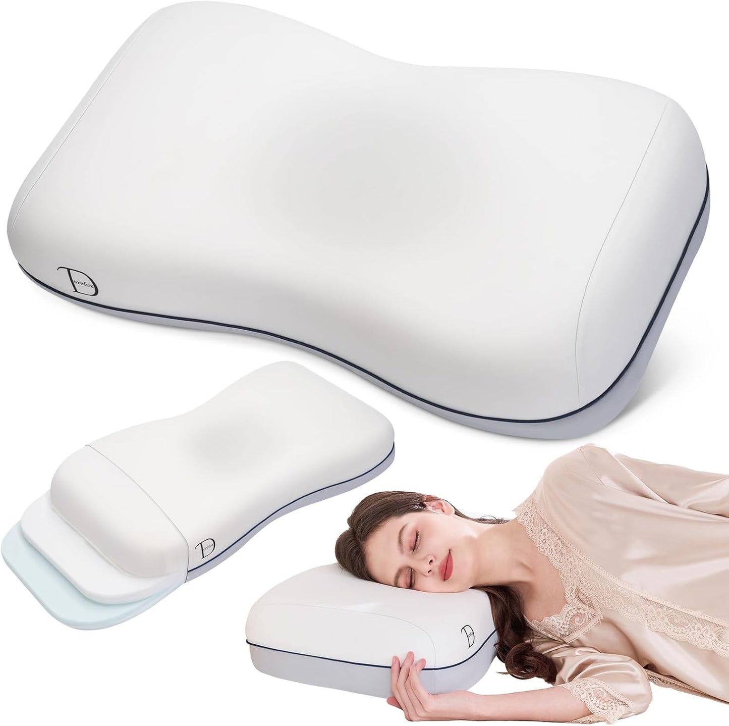 Cervical Neck Pillow, Adjustable Memory Foam for Neck Support, White | Adjustable Firmness. 3-Level Height, Ergonomic Support, CertiPUR-US Foam, Breathable Cover, All Sleep Positions