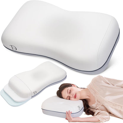 Cervical Neck Pillow, Adjustable Memory Foam for Neck Support, White | Adjustable Firmness. 3-Level Height, Ergonomic Support, CertiPUR-US Foam, Breathable Cover, All Sleep Positions