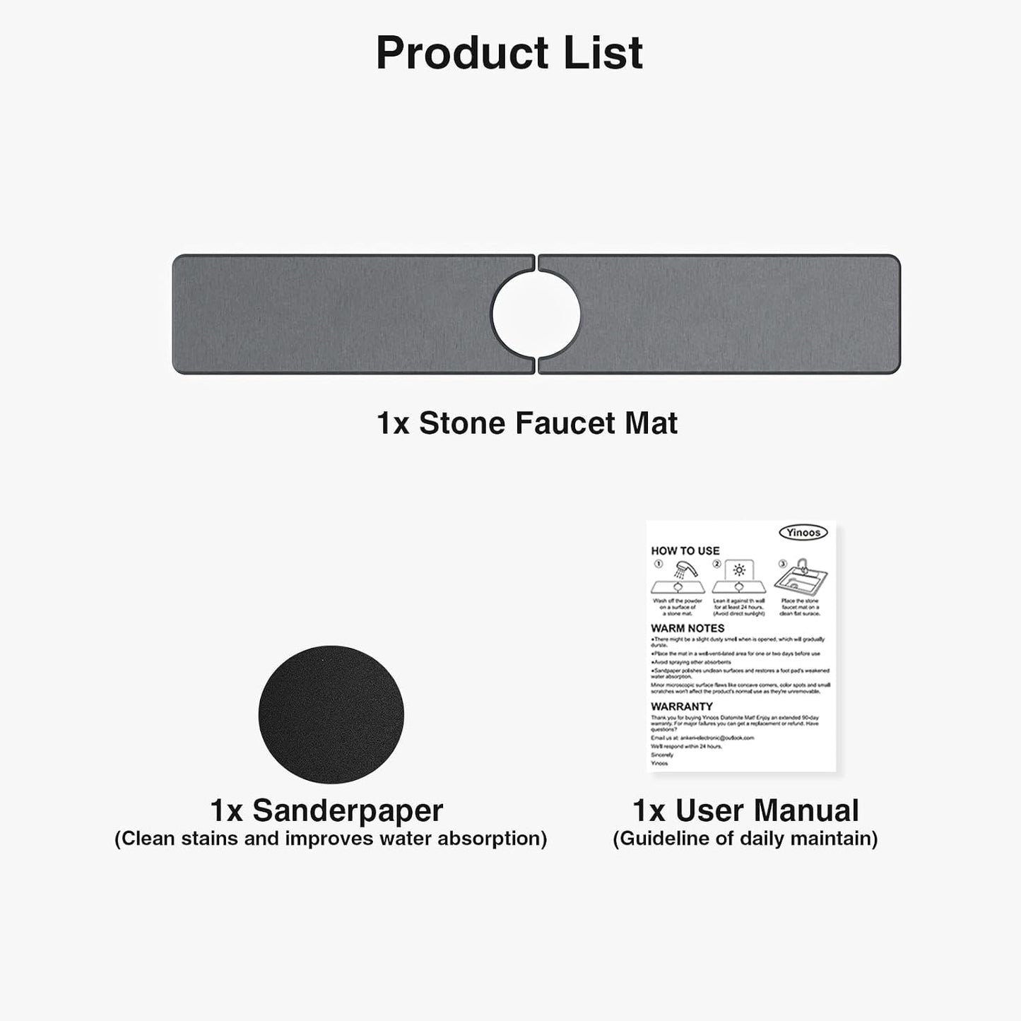 Premium Stone Faucet Mat for Kitchen Sink, 30" x 4" White | Quick Drying & Water Absorbent, Sink Splash Guard Tray for Prevents Moisture Buildup