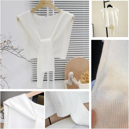 WaJuemy Women's Sweater Shawl Wraps Sleeves Knitted Collar Sweater Scarf Top Casual Lightweight Shoulder Cape Accessories