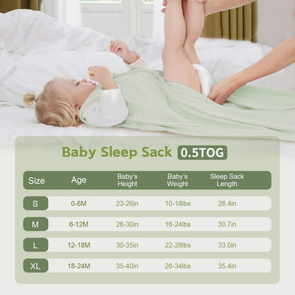 Baby Sleep Sack 0-6 Months, 100% Cotton Wearable Blanket, 0.5 Tog, 3 Pack