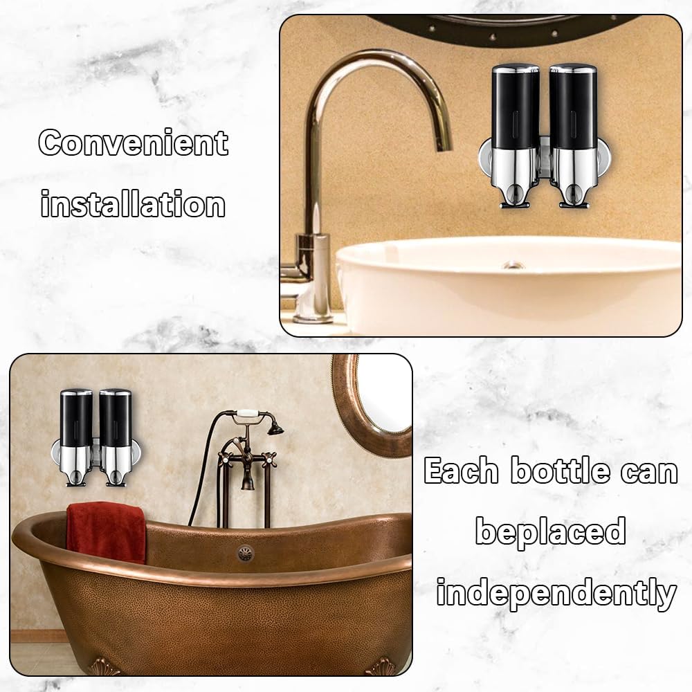 3 in 1 Chamber Wall Mounted Shampoo and Conditioner Dispenser (Silver) | No Drill Shower Soap Dispenser for Bathroom & Hotel Leak-Proof Pumps, Easy Installation and Large Capacity