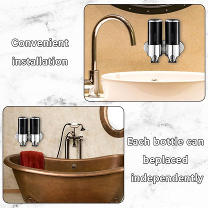 3 in 1 Chamber Wall Mounted Shampoo and Conditioner Dispenser (Silver) | No Drill Shower Soap Dispenser for Bathroom & Hotel Leak-Proof Pumps, Easy Installation and Large Capacity