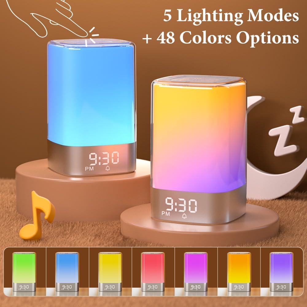 Sound Machine 32 Soothing Sounds, Alarm Clock Night Light Bluetooth Speaker