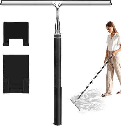 Shower Squeegee with Long Handle,Window Squeegee with Extension Pole Squeegee for Shower Glass Floor Squeegee, Telescoping Shower Squeegee for Glass Door, Tile Wall, Car,Floor | 2 Hooks, Squeegee for Shower Glass Floor Squeegee, Telescoping Shower