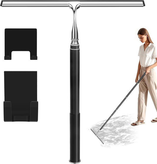 Shower Squeegee with Long Handle,Window Squeegee with Extension Pole Squeegee for Shower Glass Floor Squeegee, Telescoping Shower Squeegee for Glass Door, Tile Wall, Car,Floor | 2 Hooks, Squeegee for Shower Glass Floor Squeegee, Telescoping Shower