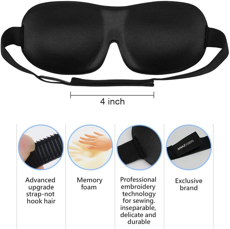 Sleep Mask SleepFun Invisible Alar Deep Orbit 3D Eye Mask Ultra Lightweight & Comfortable Sleeping Mask for Travel, Nap, Shift Works, Black & Blue