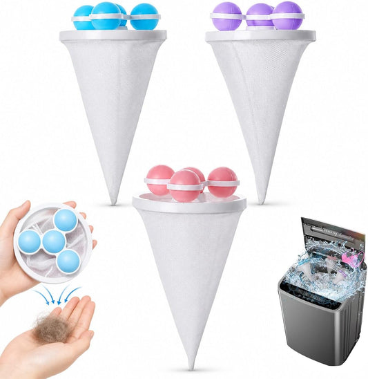 3Pcs Pet Hair Remover for Laundry, 2026 Reusable Lint Catcher for Washing Machine Floating Washing Machine Filter Bag Dog Hair Remover for Laundry (Pink Purple)