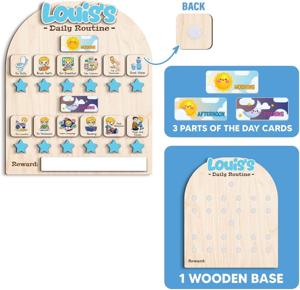 Wooden Chore Chart for Kids, Wooden Daily Routine Chart for Kids, Visual Schedule for Kids, Chore Reward Chart, Bedtime Morning Routine Chart for Toddlers