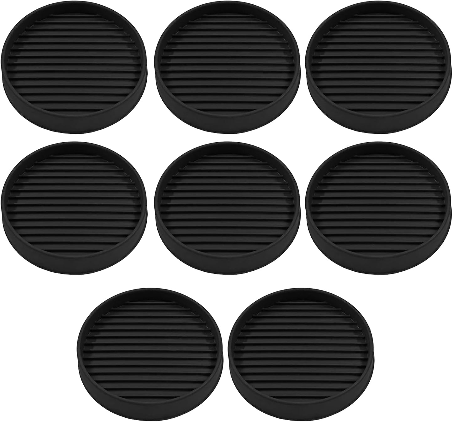 Bonsicoky 8 Pcs 2 Inch Round Rubber Furniture Caster Cups | Non Slip, Anti-Sliding Floor Grip, For Couch Chair Feet, Black