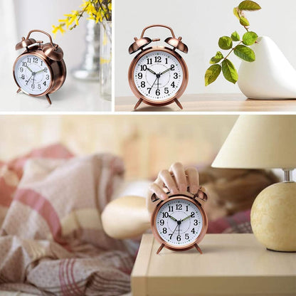 Azyh Loud Alarm Clock for Heavy Sleepers Adults, Metal 4 Inches Twin Bell Battery Operated Alarm Clocks for Bedrooms Decoration, Silent Non-Ticking, Back-to-School Gift (Red Brown)