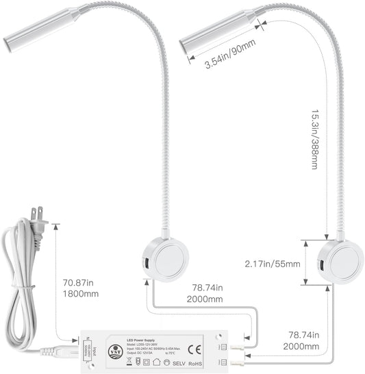 VST 2 Pack Silver Wall Mounted Reading Light for Bed, Bedside Headboard Book Light，36W Driver,ETL-Listed, Touch Dimmable 3 Color Temp (3000K/4000K/6000K), USB & Type-C Ports for Bedroom,Dorm