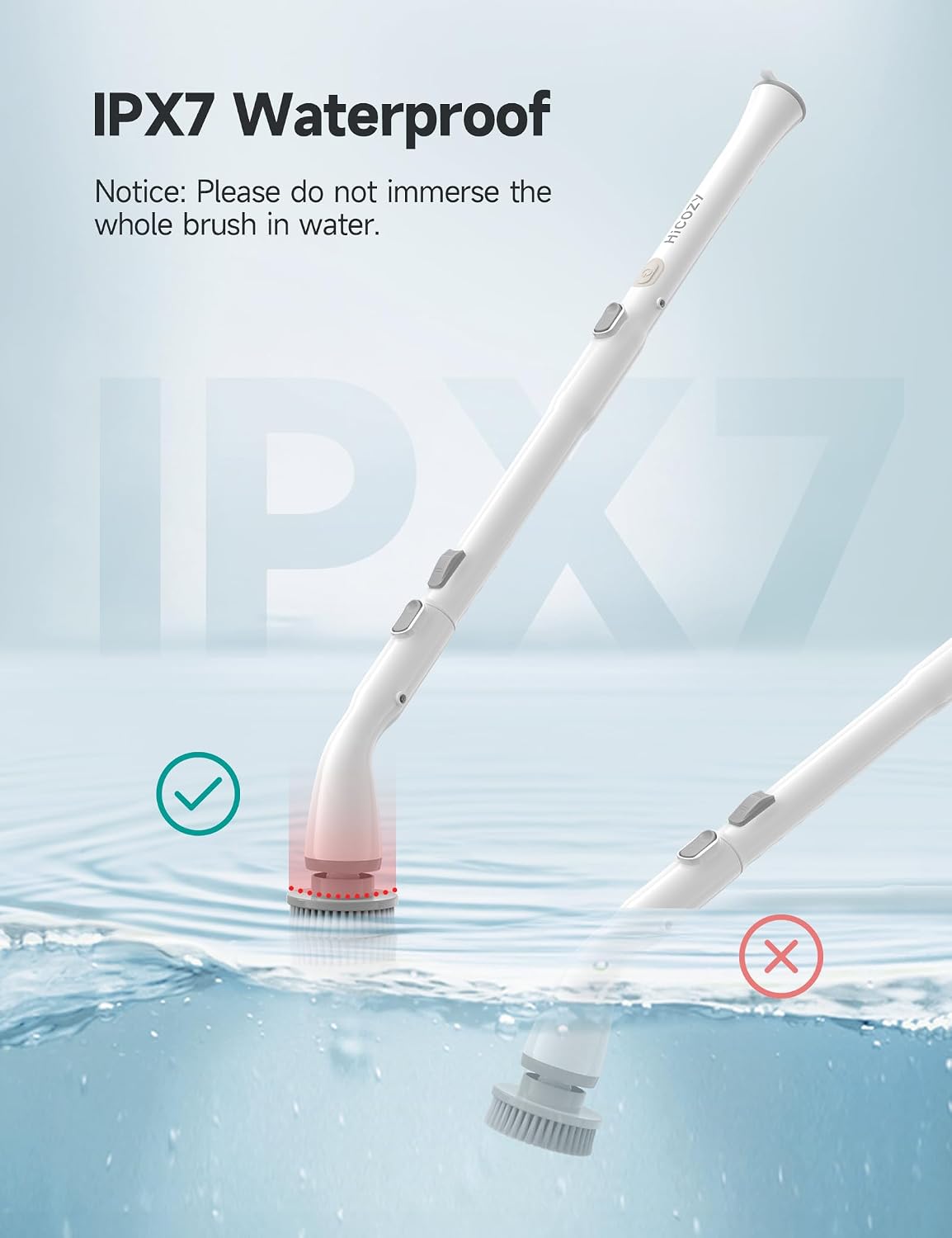 Electric Spin Scrubber HS1, Cordless Shower Scrubber for Cleaning with 4 Replaceable Brush Heads Adjustable Extension Handle, IPX7 Waterproof Cleaning Brush for Bathroom Floor White