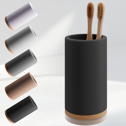 Matani Bamboo Toothbrush Holder Diatomite Tooth Brush Organizer - Storage Stand for Small Bathroom & Counter - Removable Base & Drain Holes, Water-Absorbent & Quick-Drying (Brown)