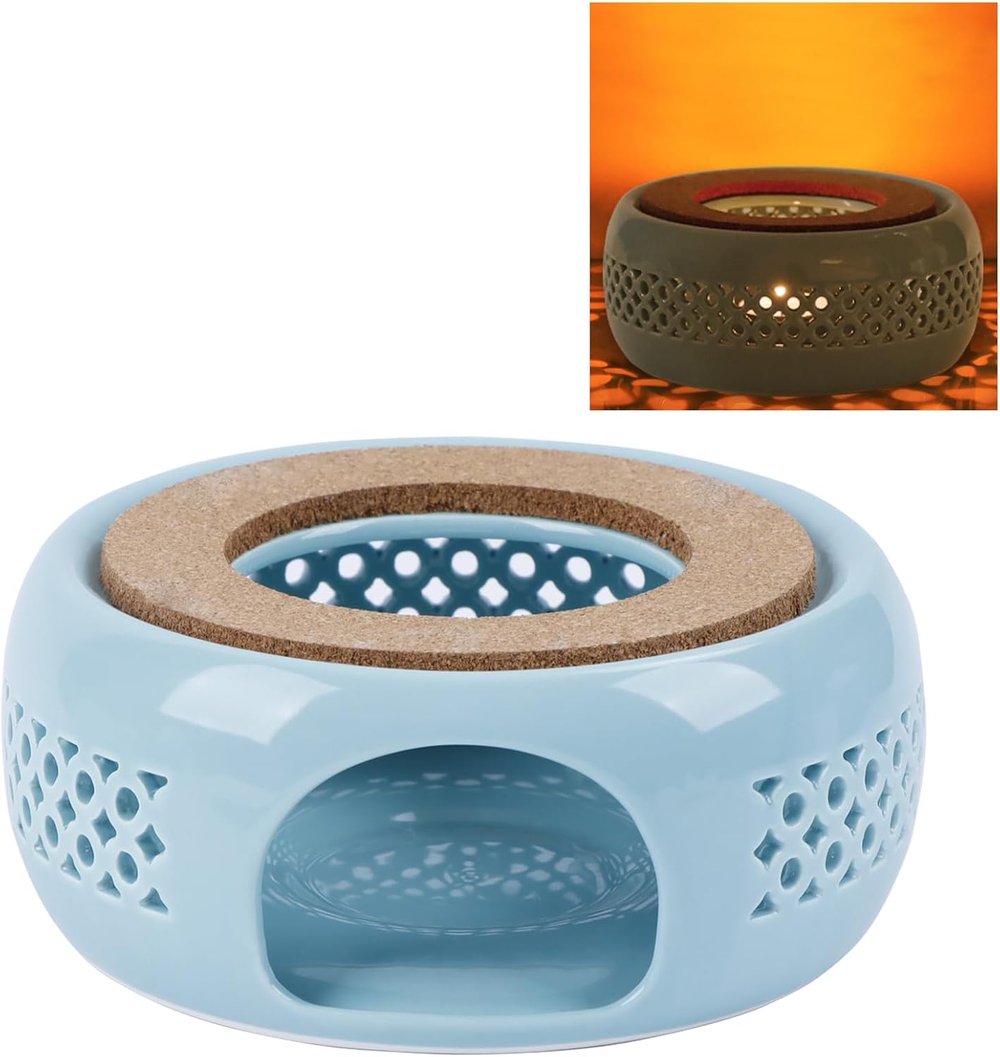 KEISSCO Teapot Warmer, Ceramic Teapot Heater with Cork Cushion Coffee Tea Warmer for Glass, Stainless Steel, Ceramic Teapot and Other Heatproof Dish Warming Use
