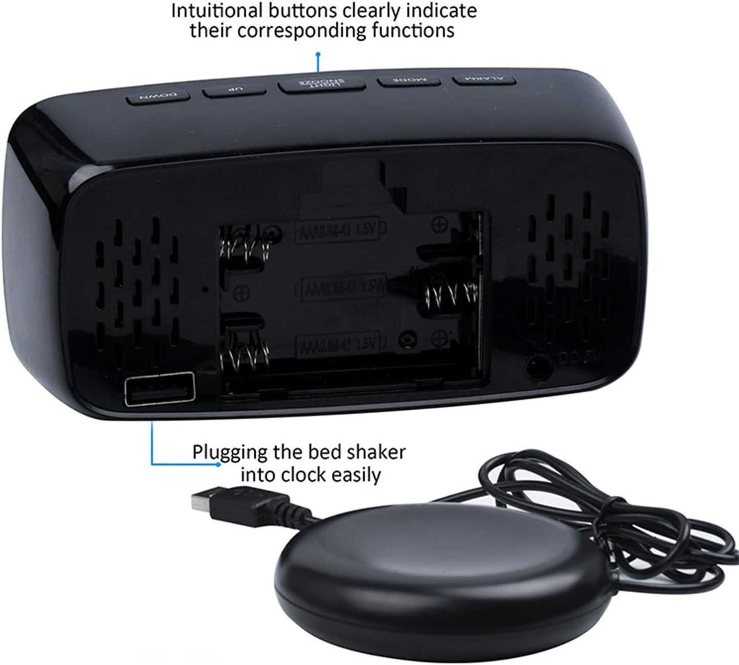 Alarm Clock Super Loud Vibrating Alarm Clock with Bed Shaker Multifunctional Dual USB for Heavy Sleeper Deaf Hard of Hearing Snooze