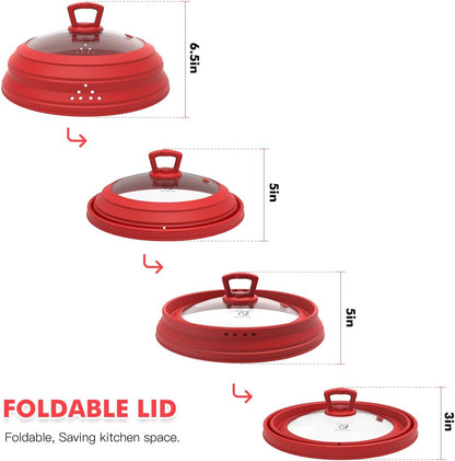 Microwave Splatter Cover Vented Glass Splatter Guard Lid with Collapsible Silicone for Food as Pot Cover Plate 10.8 inch for 6 7 8 9 10 inch Plate Bowl