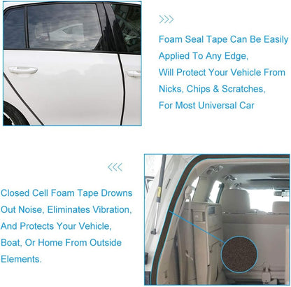 2 Rolls Foam Seal Tape for Door Window Insulation, Soundproof and Shockproof Foam Adhensive Strip, 3/8" Wx3/16 T Single Sided Foam Tape, Cold Air and Draft Closed Cell Seal Strip,Total 32FT