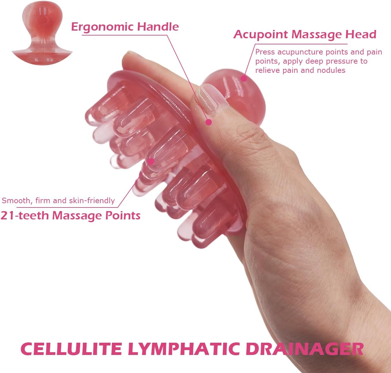 Lymphatic Massage Roller for Cellulite Remover Body Sculpting - Handheld Cellulite Massage Tool for Body Bloat Blood Circulation Lymphatic Drainage Pink