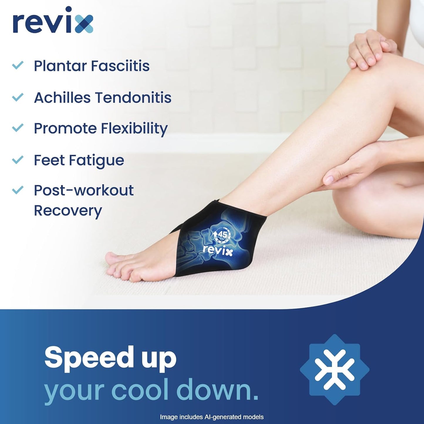 REVIX Ankle Ice Pack Wraps for Plantar Fasciitis Relief, 45-Min Coldness | Gel Cold Compress Wrap for Feet Pain Relief, Reusable Ice Pack for Foot with Ice Grid Design for Achilles Tendonitis, 2 Packs