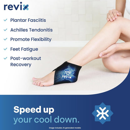 REVIX Ankle Ice Pack Wraps for Plantar Fasciitis Relief, 45-Min Coldness | Gel Cold Compress Wrap for Feet Pain Relief, Reusable Ice Pack for Foot with Ice Grid Design for Achilles Tendonitis, 2 Packs