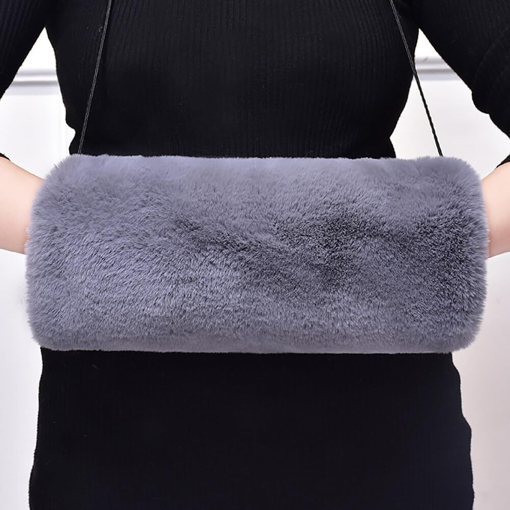 Faux Fur Hand Muffs for Women Winter Warm Arm Hand Warmer Gloves Arms Warmer Fluffy Warm Faux Fur Muffs with Strap