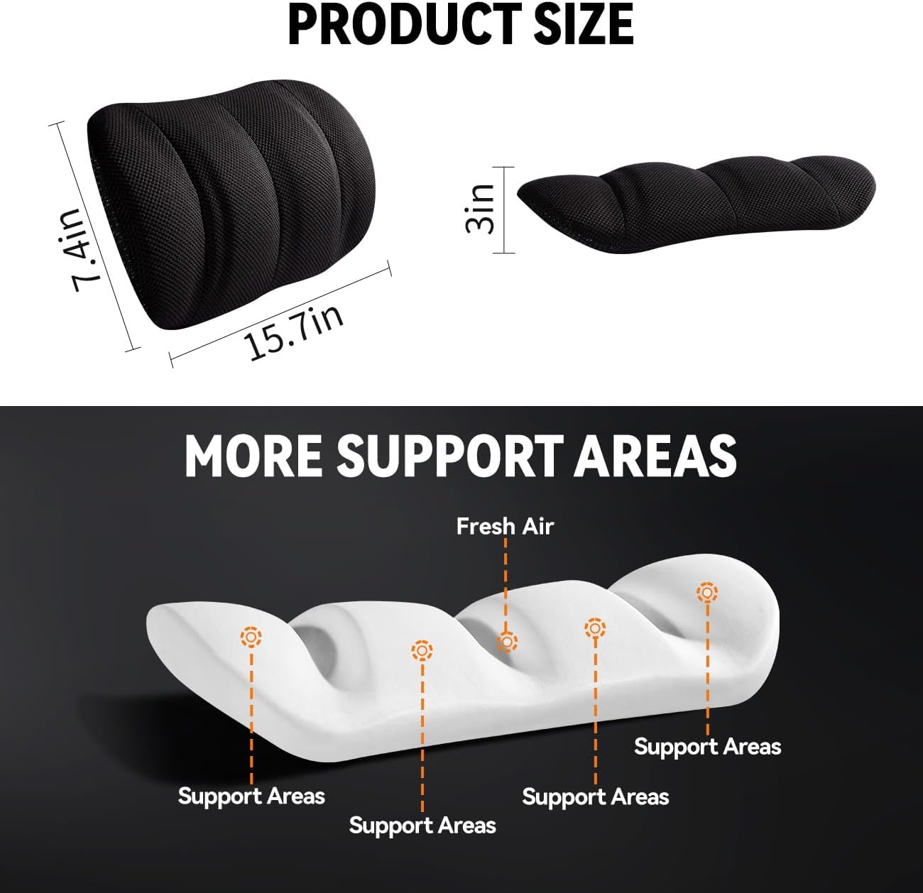 Lumbar Support Pillow for Car,Back Support for Car Seat Cushion,Adjustable Straps Securely Fixed Car Lumbar Support Pillow for Office Chair (Black)