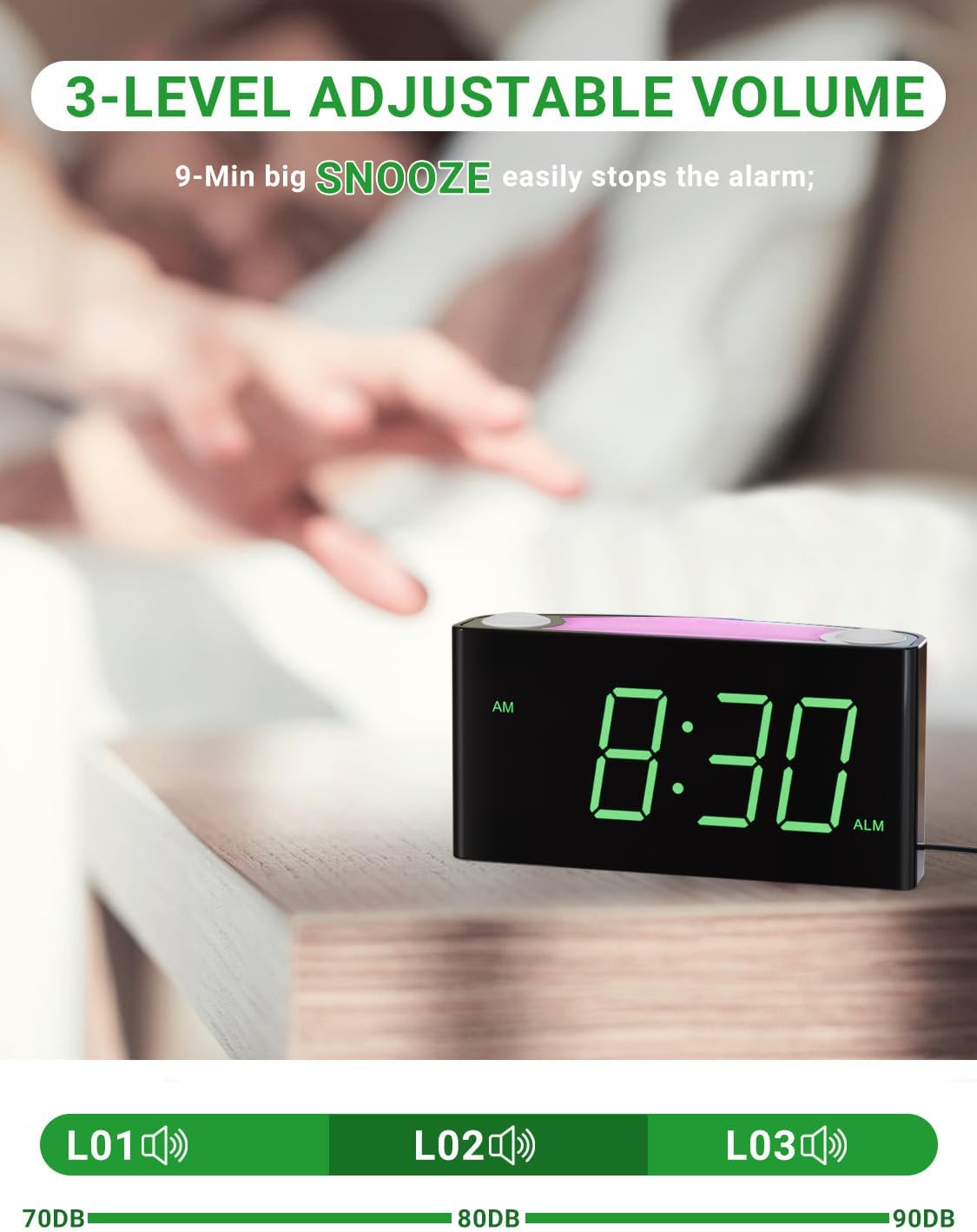 Vibrating Alarm Clock for Heavy Sleepers with Bed Shaker, 3 Wake-Up Modes