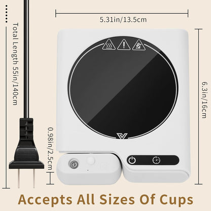 Mug Warmer with 4-Hour Auto Shut Off, 3 Temperature Settings, Frosted Black Rectangular Electric Beverage Heater, Borosilicate Glass Panel, 54-Inch Cord, Coffee Warmer for Desk, Tea Warmer