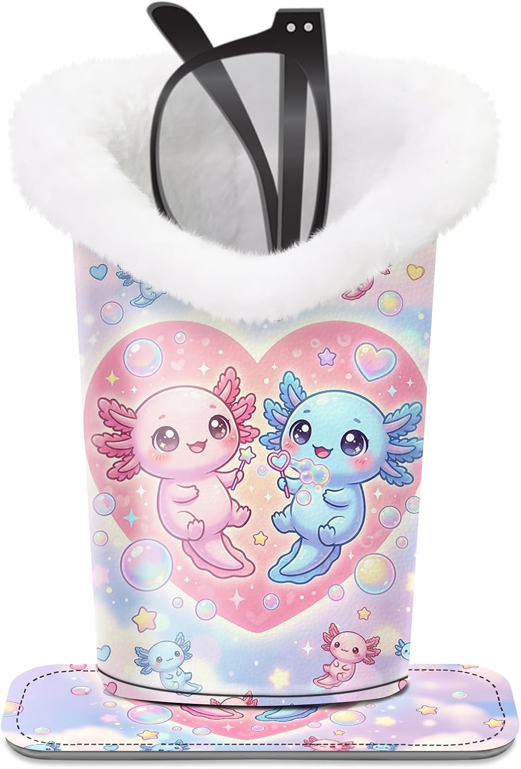 Plush Lined Eyeglasses Holder, Cute Magnetic PU Leather Glasses Stand Case for Women Men Kids
