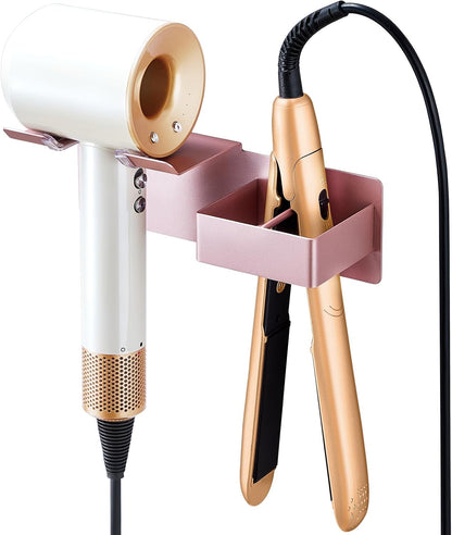 Hair Dryer Holder Wall Mounted, Hair Straightener Holder Metal, Adhesive Blow Dryer and Hair Straightener Holder, Bathroom Bedroom Hair Tool Organizer for Flat Iron,Curling Iron,Hairdryer (White)