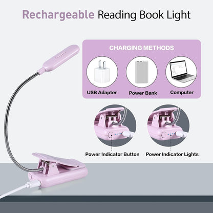 VAVOFO Rechargeable Book Light, Blue Light Blocking, Amber 1600K Clip On Reading Light, Eye Care 7 LEDs Kids Book Light for Reading in Bed with Power Indicator for Bookworms (Neon Orange)