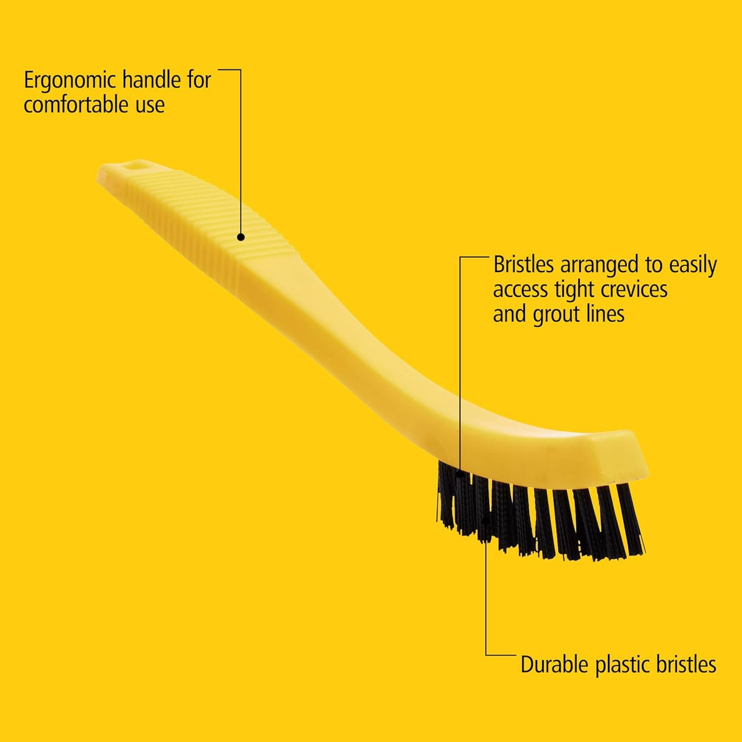 Rubbermaid Commercial Products 8.5" Tile and Grout Scrub Brush, Plastic Bristles, Black, for Industrial/Professional Use On Grout, Tile, and Other Small Areas