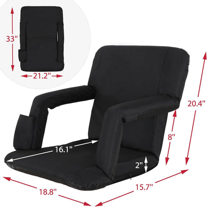 LEMY 20.5"/ 25" Wide Adjustable Stadium Seat for Bleachers Portable Water Resistant Stadium Chair with Back/Arms/Cushion for Outdoor or Indoor
