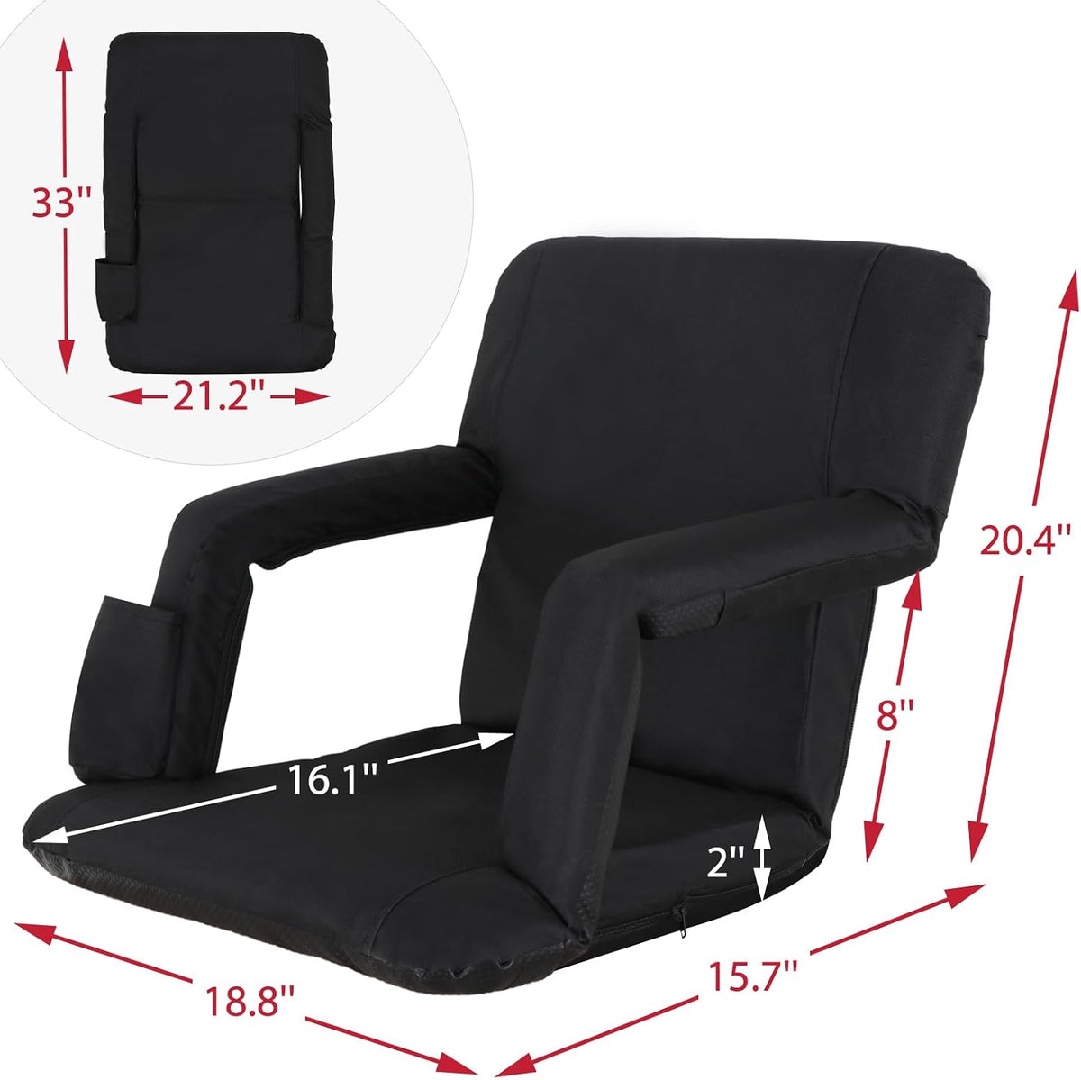 LEMY 20.5"/ 25" Wide Adjustable Stadium Seat for Bleachers Portable Water Resistant Stadium Chair with Back/Arms/Cushion for Outdoor or Indoor