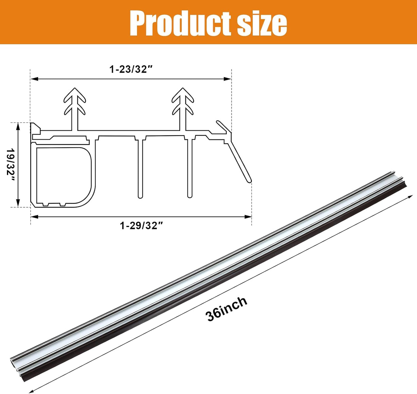 Briwooody 2 Pack 36" Replacement Door Sweep Hardware Double Bubble Kerf Door Sweep Door Bottom with Vinyl Fins Weather Stripping Door Seal for Bottom of Door Exterior, Weatherproof Design