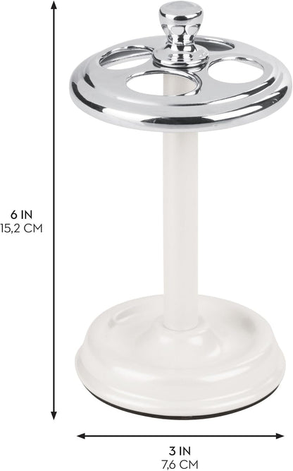 iDesign Steel Divided Toothbrush Holder Stand, 3.25" x 3.25" x 5.75" | Four Divided Compartments, Brushed Nickel & Polished Chrome