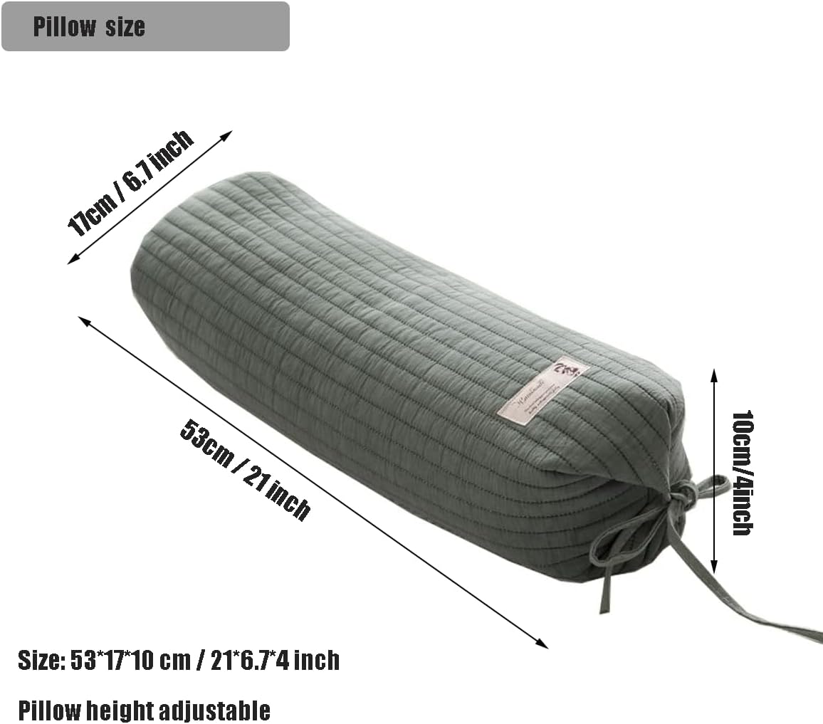 Buckwheat Pillow for Sleeping 14''x21'' Neck Roll Pillow Provide Firm Support, Adjustable Loft Bolster Pillow Relieves Neck and Shoulder Pain (Light Grey)