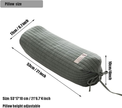 Buckwheat Pillow for Sleeping 14''x21'' Neck Roll Pillow Provide Firm Support, Adjustable Loft Bolster Pillow Relieves Neck and Shoulder Pain (Light Grey)