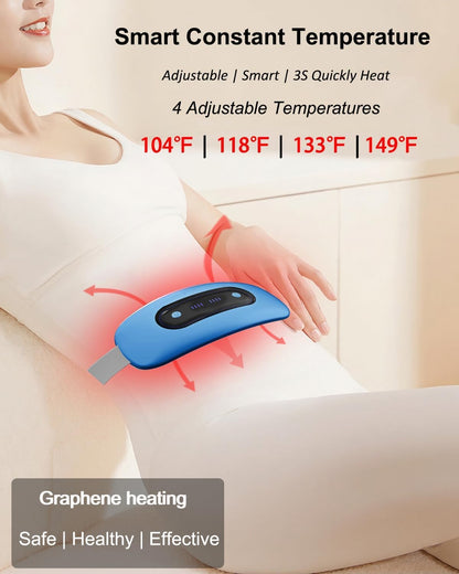 Portable Cordless Menstrual Heating Pad with 4 Heat Levels and 4 Massage Modes,Electric, Fast Large Heating Belly Wrap Belt (Black)