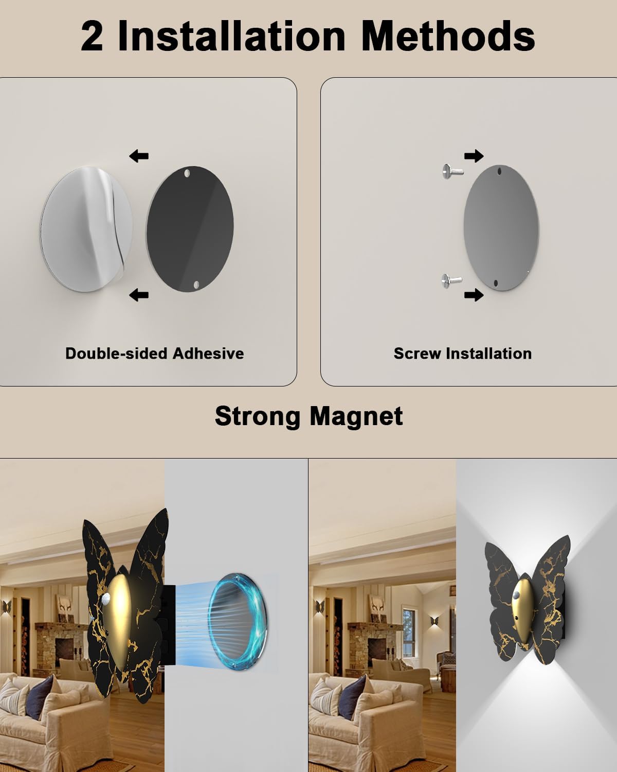 Eneru Motion Sensor Wall Sconce Set of 2, Rechargeable Wall Lights, Indoor