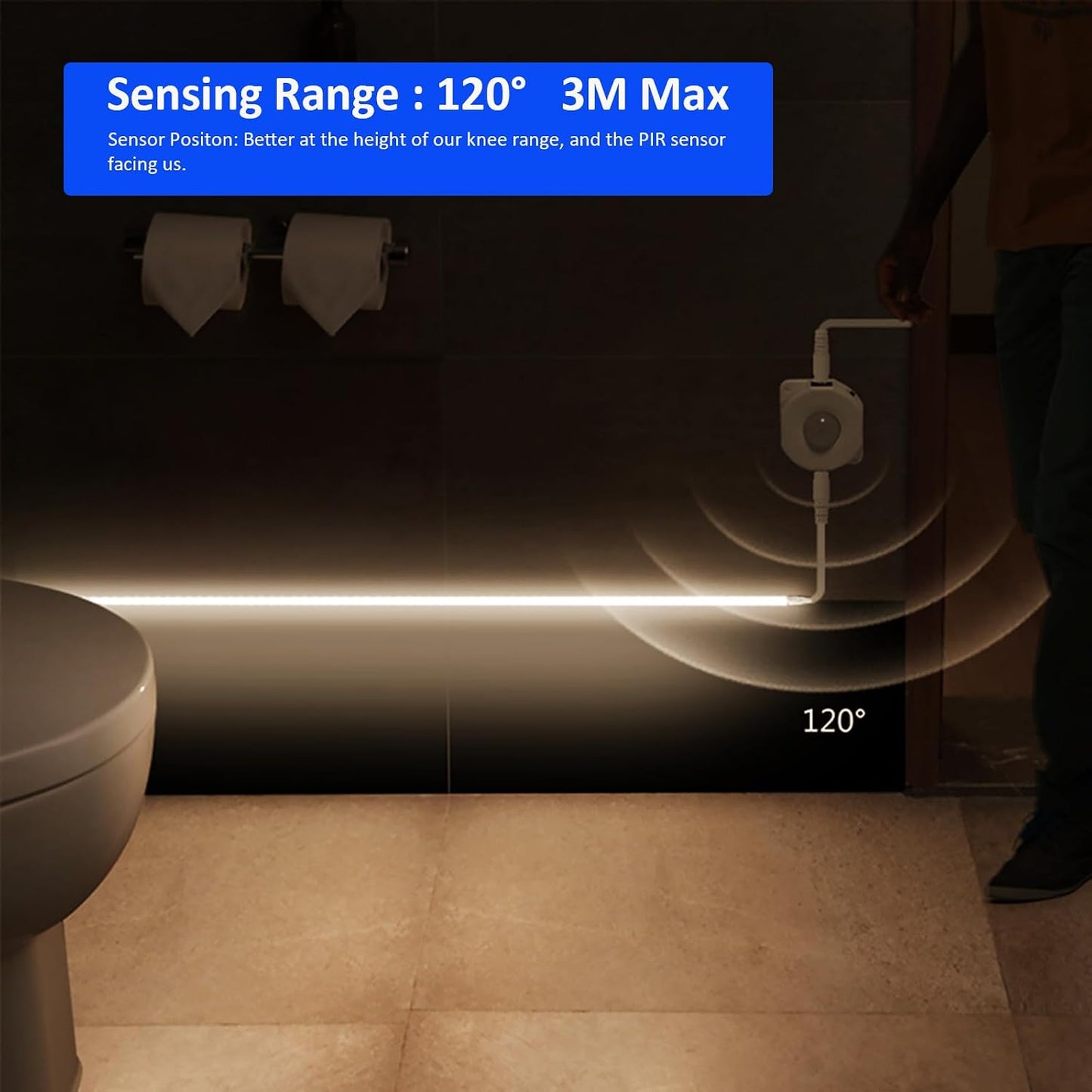 JOYLIT Dotless Motion Sensor COB LED Strip Kit 16.4FT 6000K Indoor | Dual Day/Night Modes, 0-300S Auto-off Delay, 320 LEDs/M Cool White, Includes 12V Adapter, PIR Sensor, Extension Cord