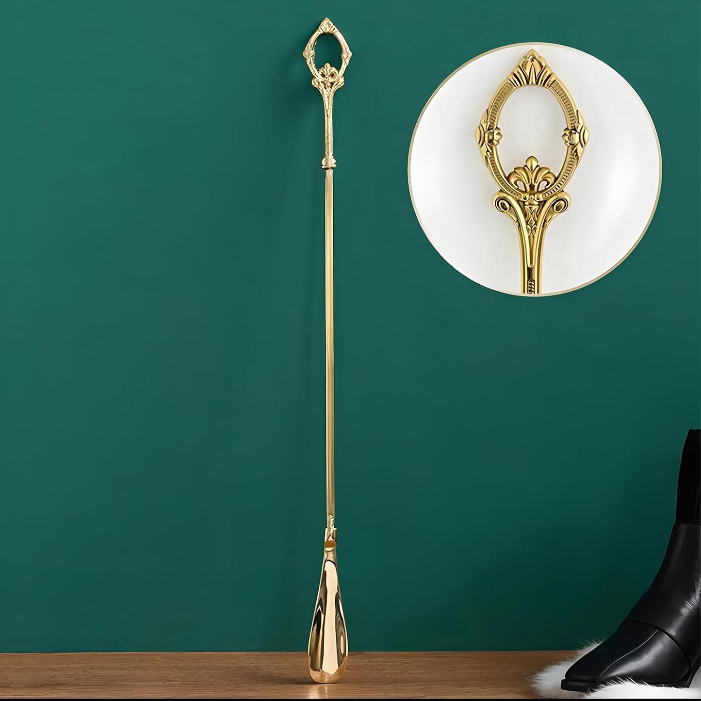 Shoe Horn Long Handle Brass Metal 24 inch ，Horse Head Decoration Shoe Horn for woman- Durable and Sturdy