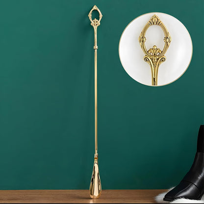 Shoe Horn Long Handle Brass Metal 24 inch ，Horse Head Decoration Shoe Horn for woman- Durable and Sturdy