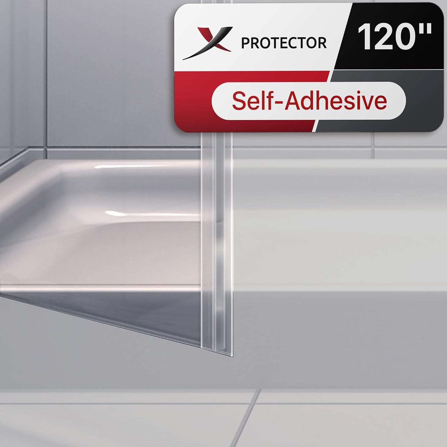 Frameless Shower Door Side Seal X-Protector - 40" Shower Door Seal | Self-Adhesive Shower Door Sweep - Premium Door Side Seal Strip - Silicone Glass Shower Seal Strip for All Door Thicknesses!