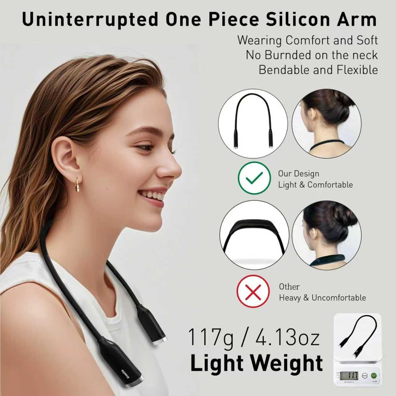Neck Reading Light, 3 Color & Brightness Adjustable Book Light for Reading in Bed, Hands-Free, Lightweight, USB C Rechargeable, Eye-Caring, Perfect for Crafts, Camping, Kids & Adults (white)